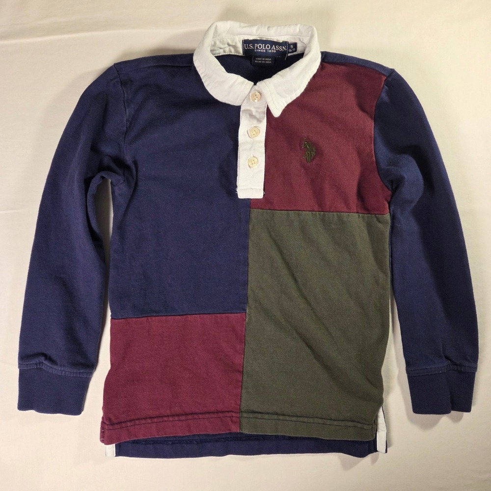 U.S. Polo Assn. Boys Long Sleeve Rugby Polo Shirt Colorblock Size S 6/7